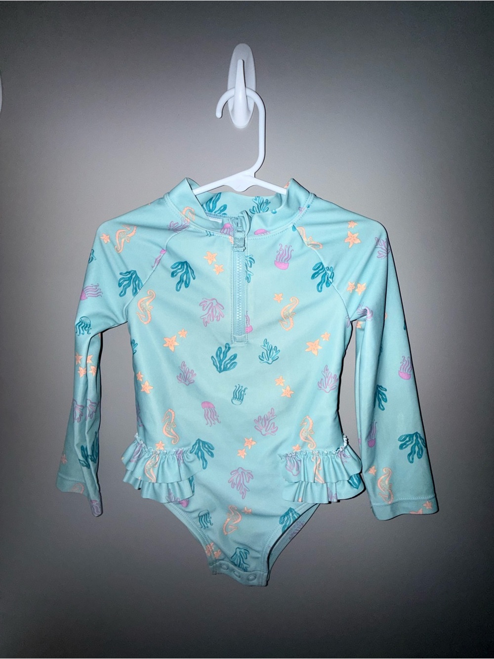 Carter's Light Aqua Long-Sleeve One-Piece Swimsuit with Sea Creatures